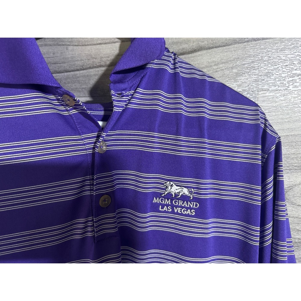 Nike Golf Dri-FIT Polo Shirt Mens XL Purple Striped MGM Grand Las Vegas Logo - Picture 5 of 5